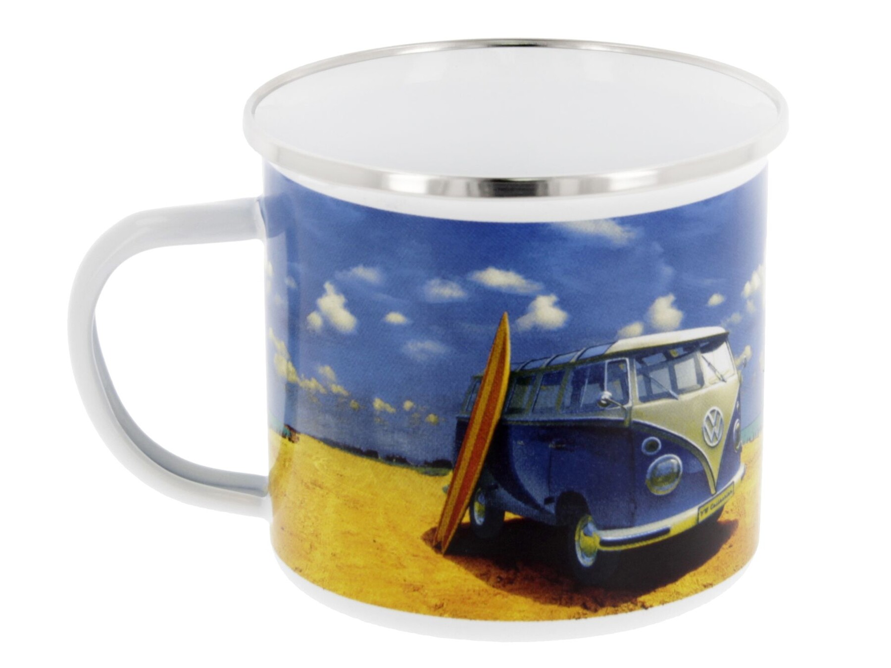 Volkswagen Bulli Kaffeebecher aus Emaille 500ml, Beachlife