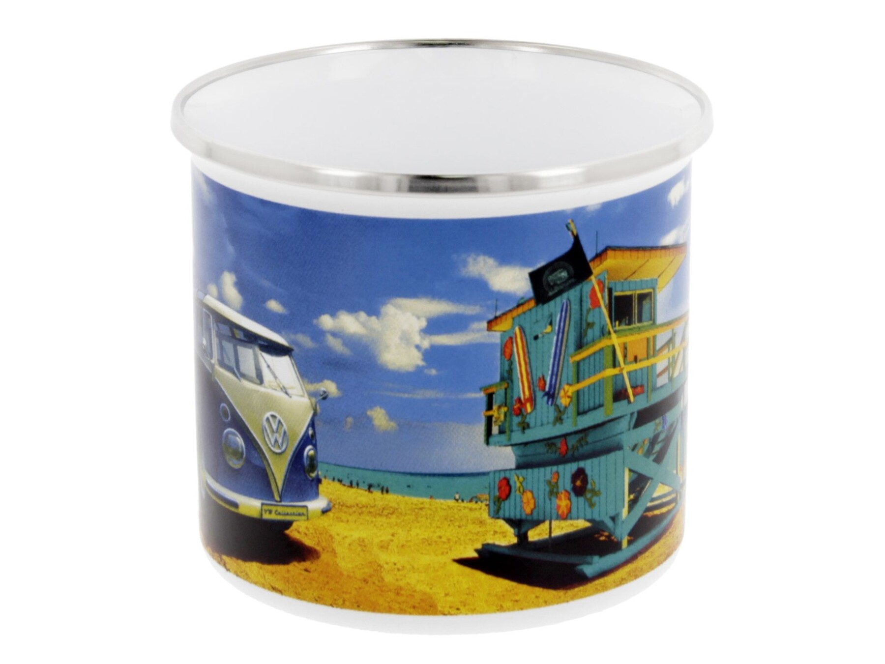 Volkswagen Bulli Kaffeebecher aus Emaille 500ml, Beachlife