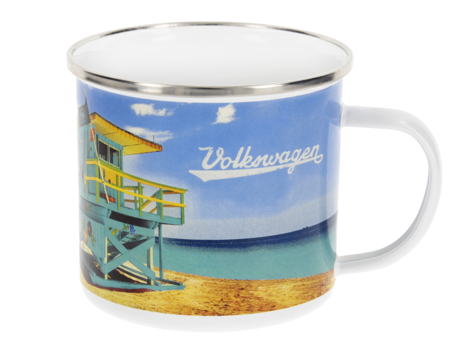 Volkswagen Bulli Kaffeebecher aus Emaille 500ml, Beachlife