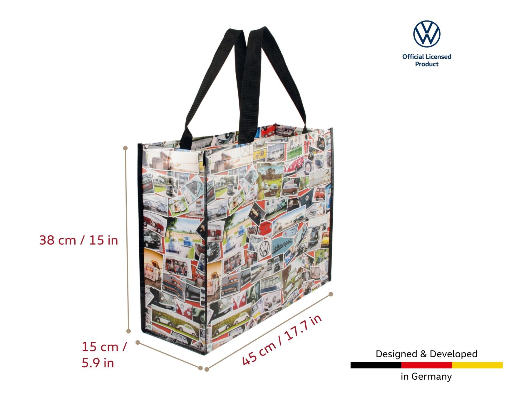 Volkswagen Bulli Shopper Bag groß "Briefmarken"