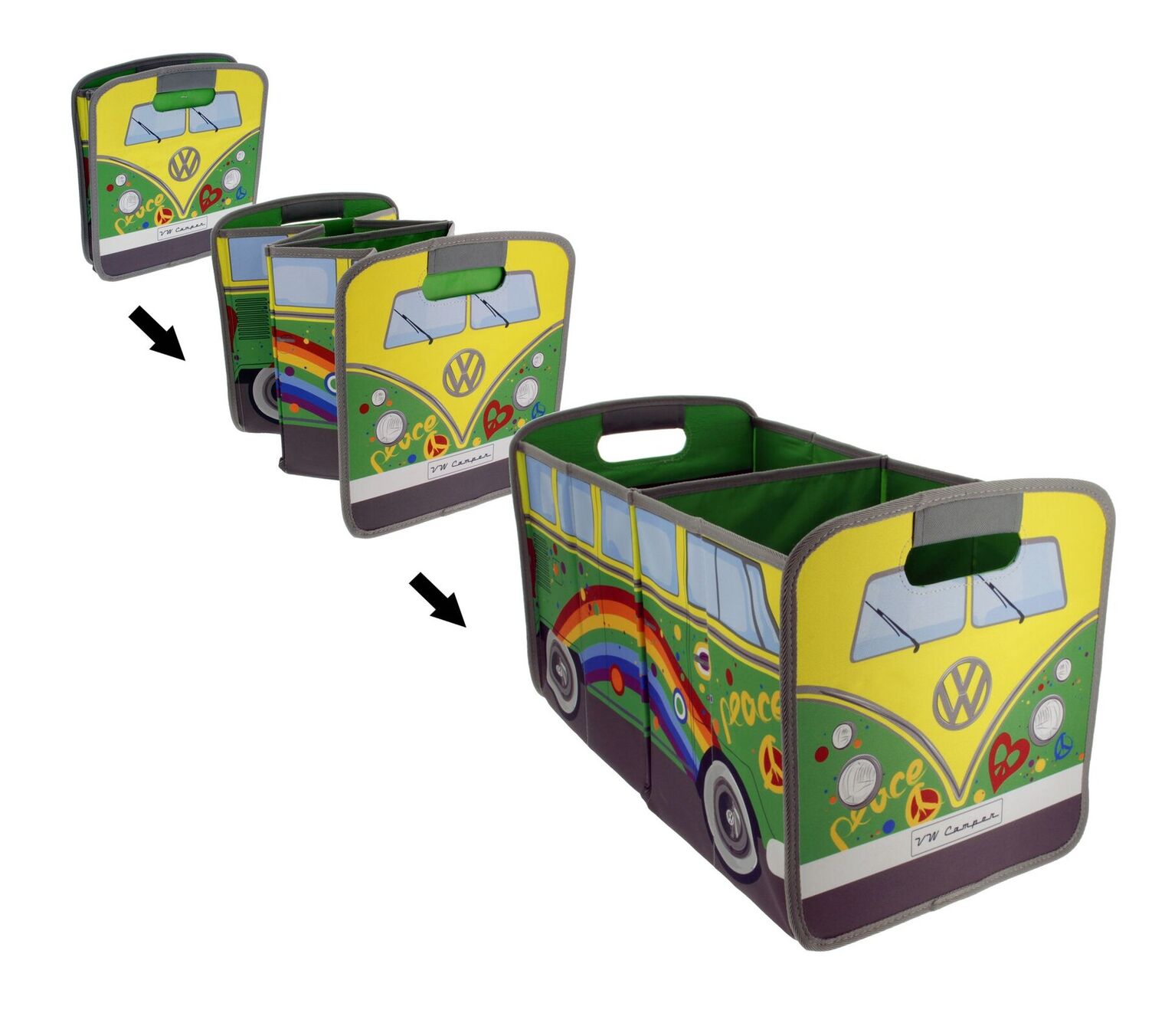 Volkswagen Bulli Faltbox, grün/Peace