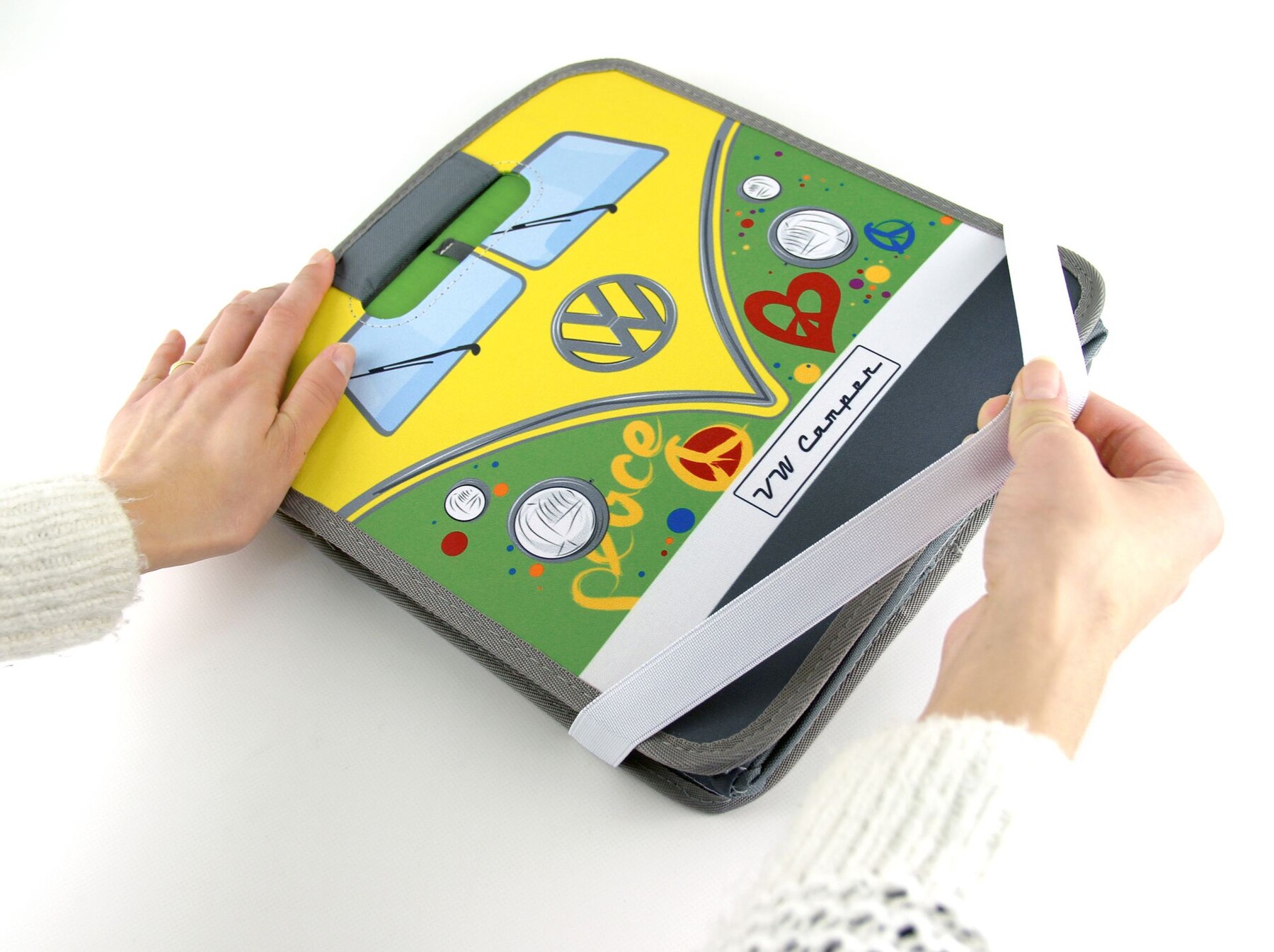 Volkswagen Bulli Faltbox, grün/Peace