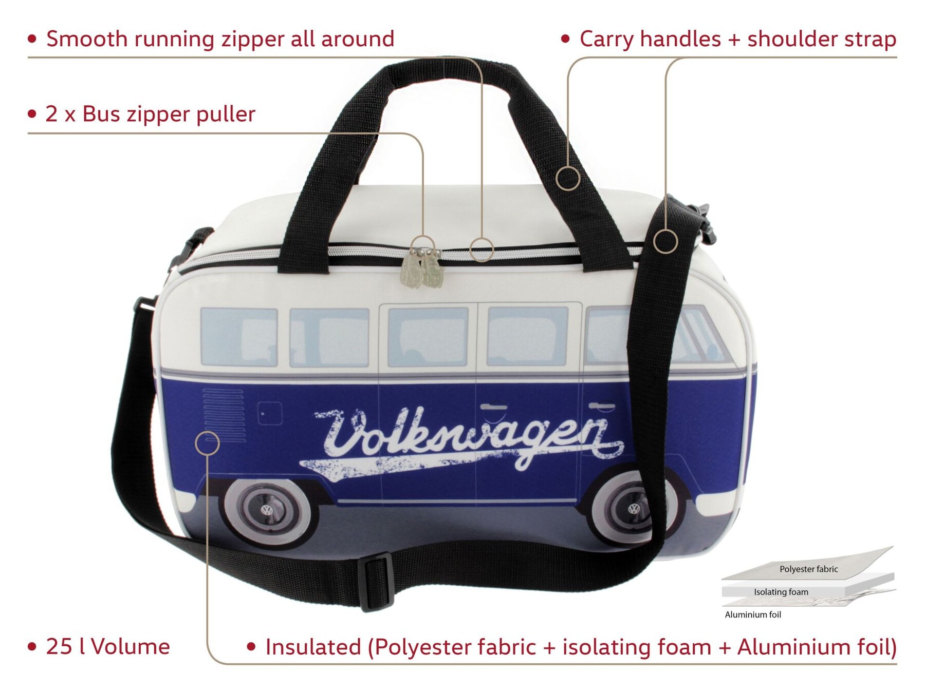 Volkswagen T1 Bus Kühltasche, 25l, Weiß/Blau