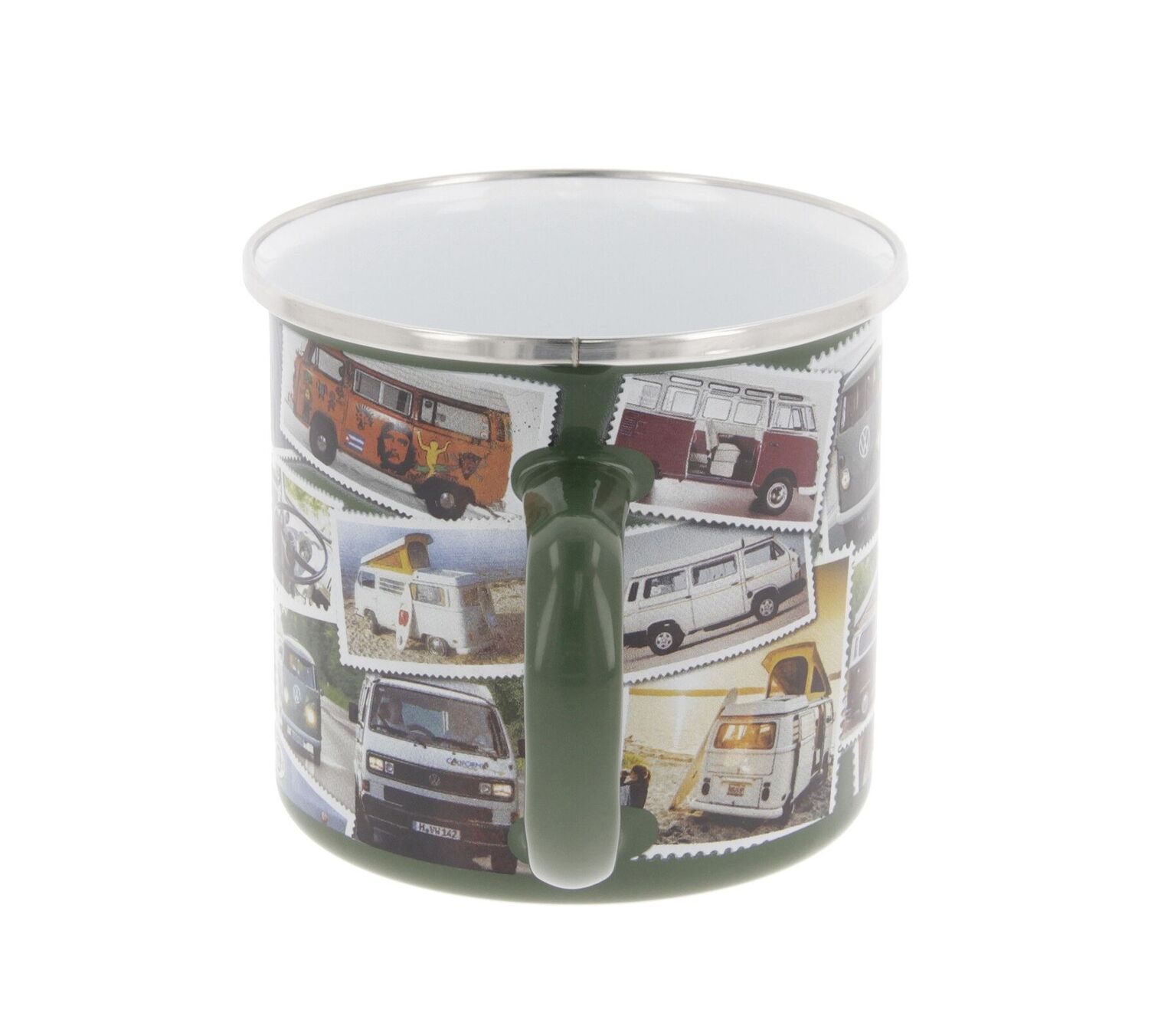Volkswagen Bus Emaille Tasse 'Stamps'