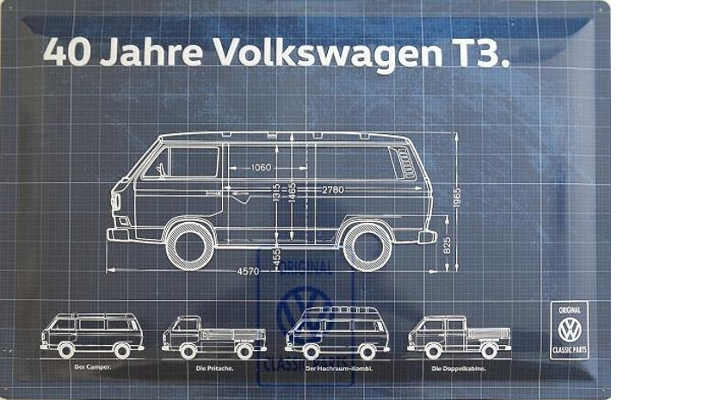 Volkswagen Classic Parts Blechschild "40 Jahre Volkswagen T3"