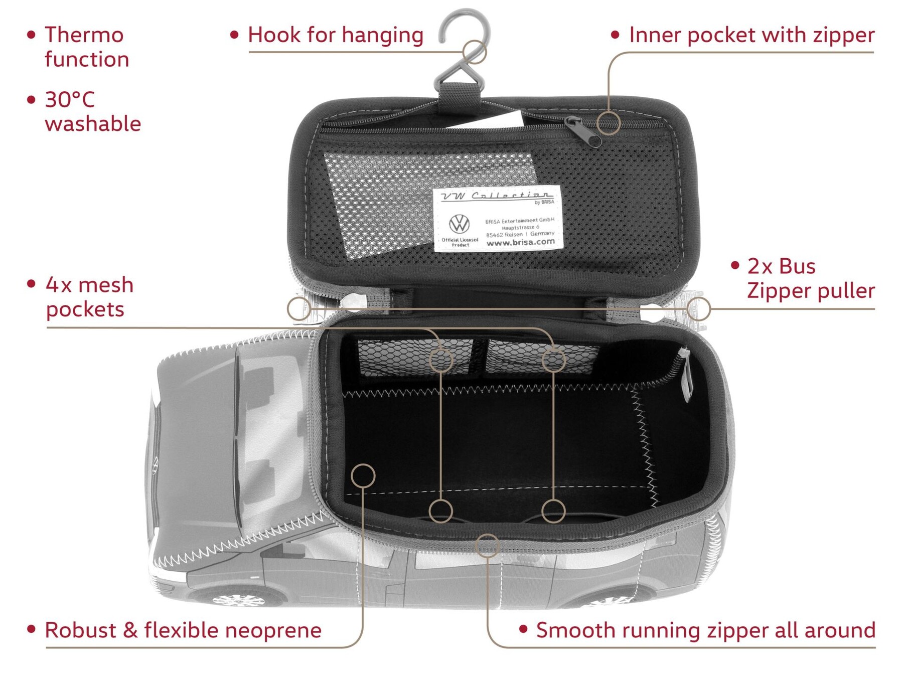 Volkswagen T5 Bus 3D Neopren Universaltasche, Blau