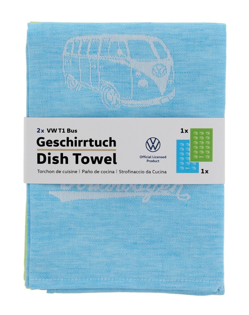 Volkswagen T1 Bus Geschirrtuch 2er Set - Bulliparade, Türkis und Grün