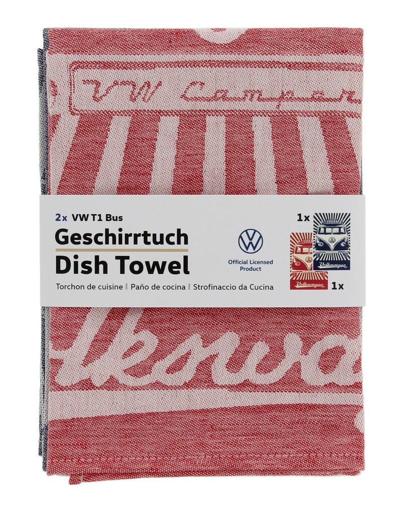 Volkswagen T1 Bus Geschirrtuch 2er Set - Strahlen, Rot und Blau