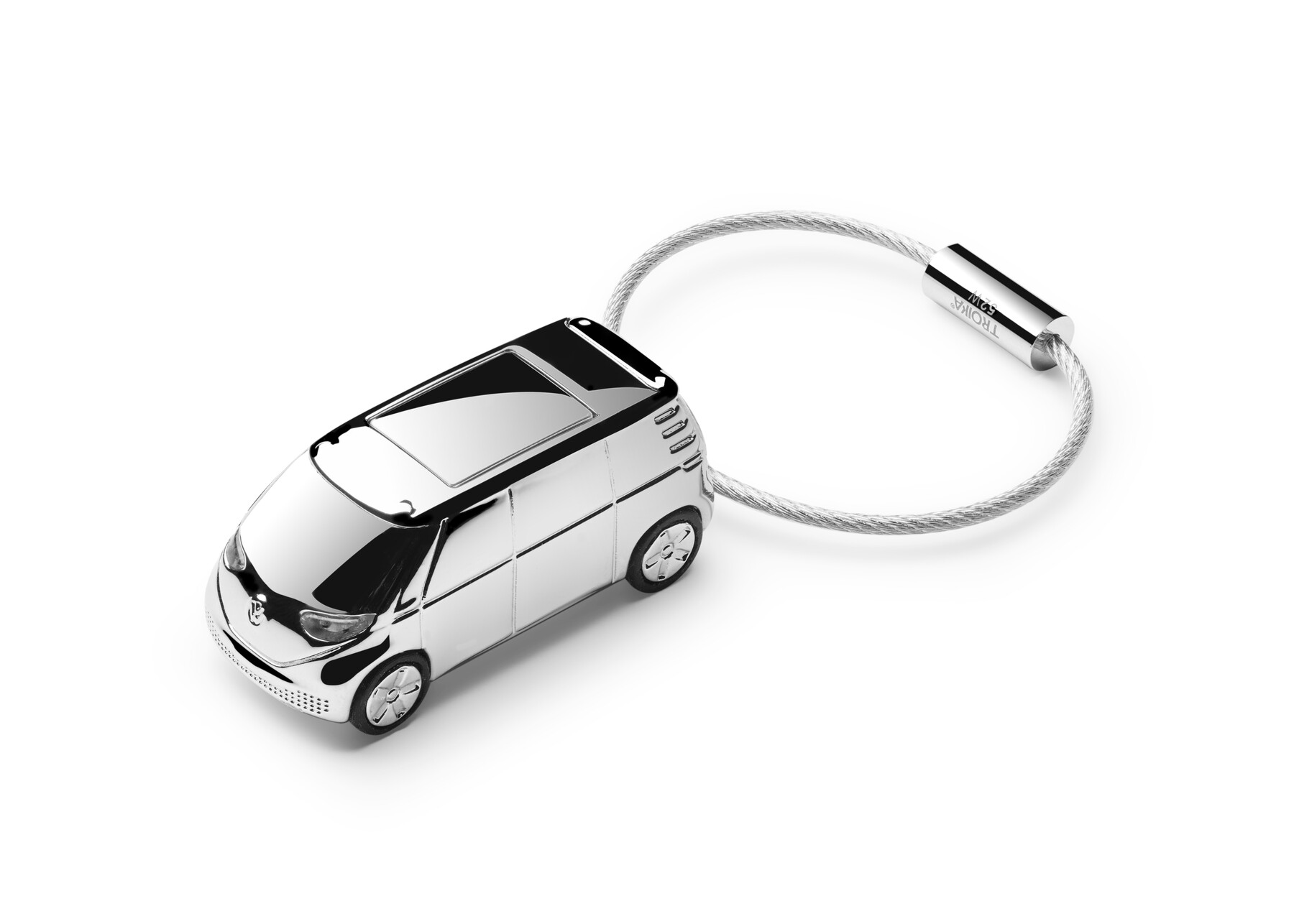 Volkswagen Schlüsselanhänger mit LED-Licht, wiederaufladbar via USB, silber
