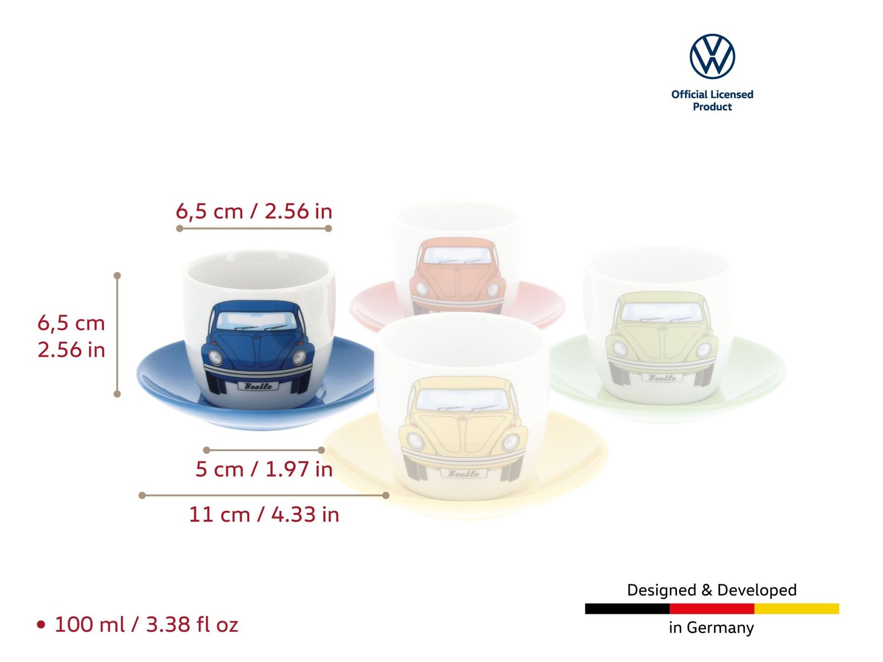 Volkswagen Käfer Espresso Tassen 4er Set in Geschenkbox