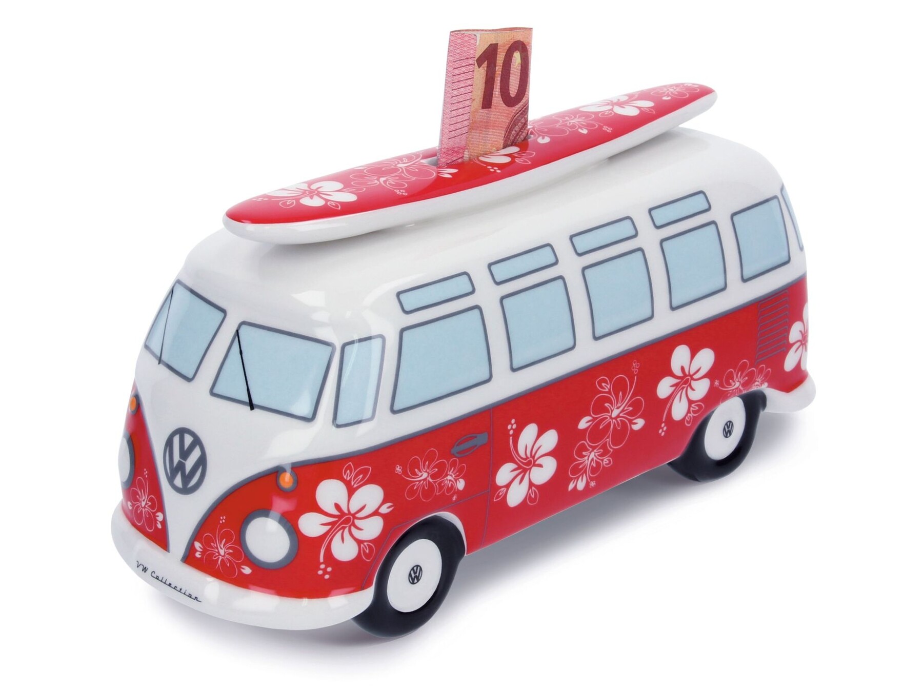 Volkswagen T1 Bus Spardose (1:18) mit Surfbrett - Hibiskus