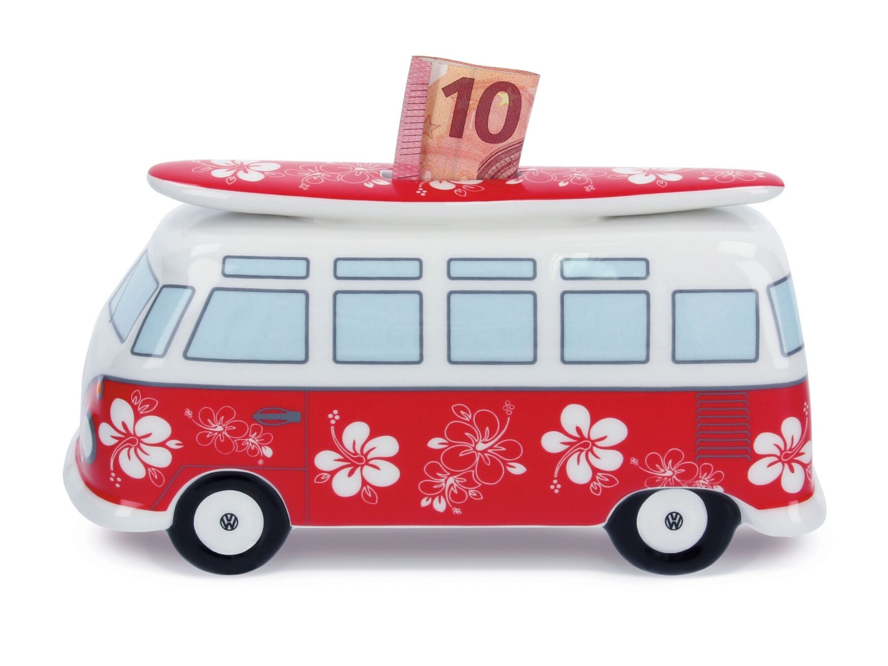 Volkswagen T1 Bus Spardose (1:18) mit Surfbrett - Hibiskus
