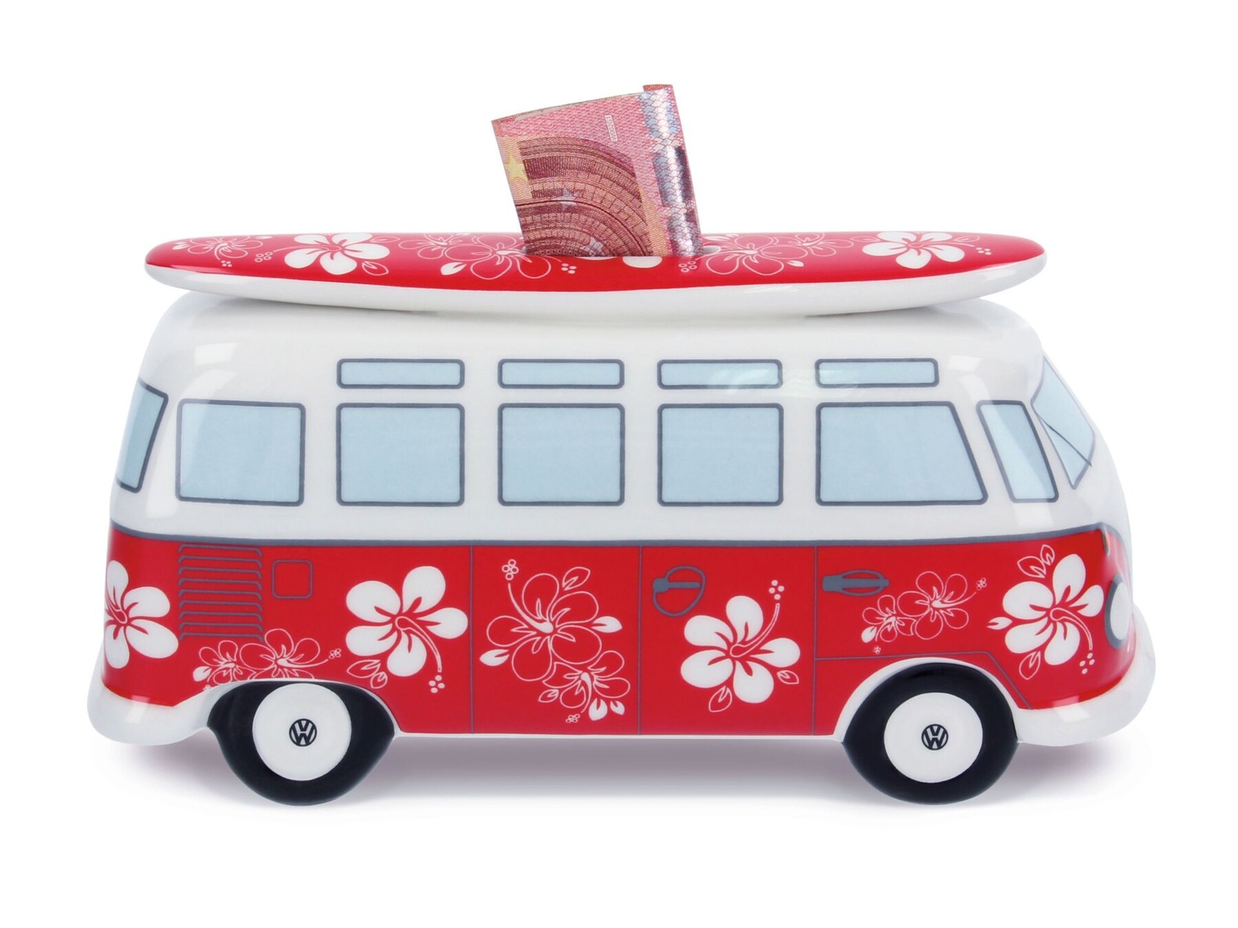 Volkswagen T1 Bus Spardose (1:18) mit Surfbrett - Hibiskus