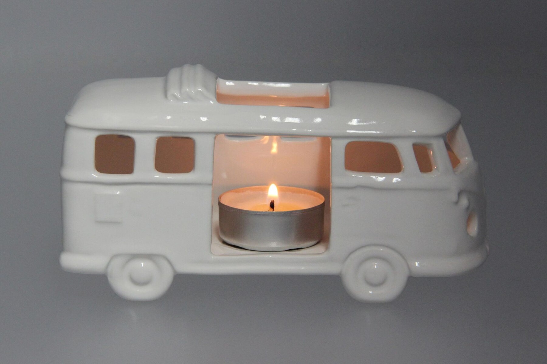 Volkswagen T1 Bus Keramik Teelichthalter Weiß in Geschenkbox