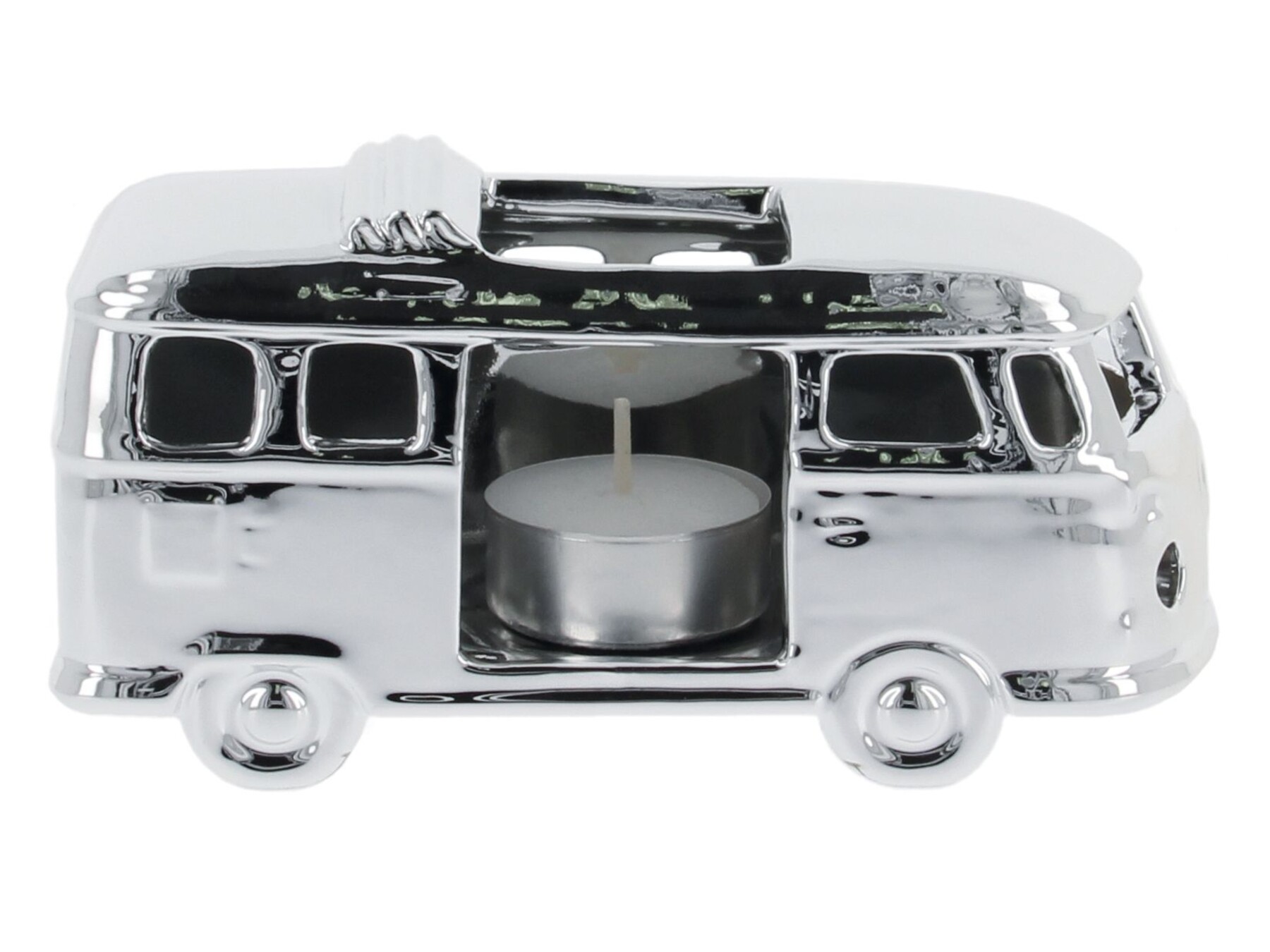 Volkswagen T1 Bus Keramik Teelichthalter Silber in Geschenkbox