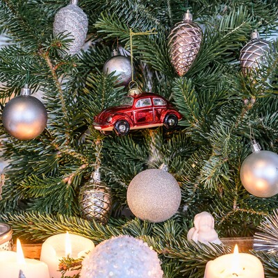 Volkswagen Käfer Weihnachtsschmuck aus Glas - Rot