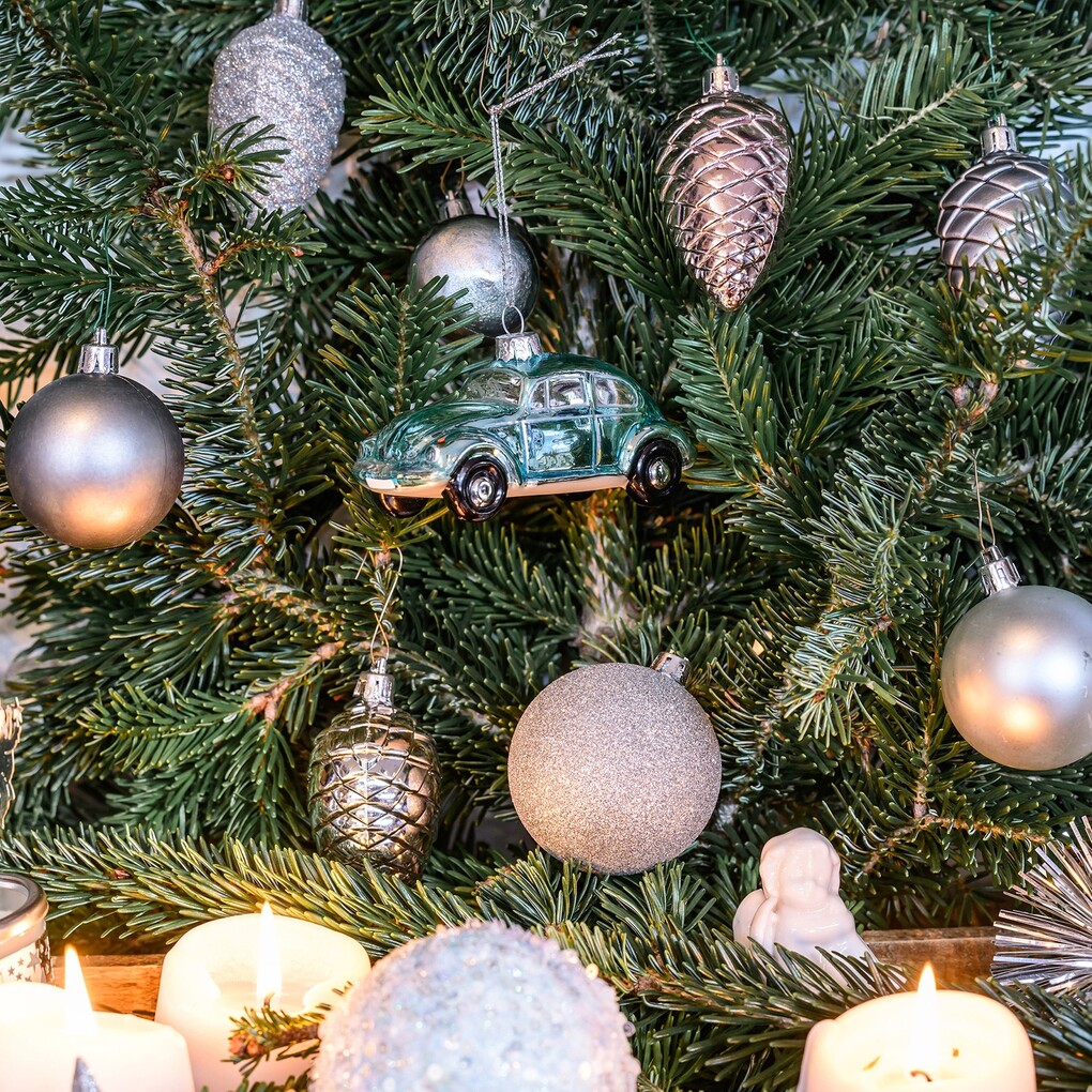 Volkswagen Käfer Weihnachtsschmuck aus Glas - Blau