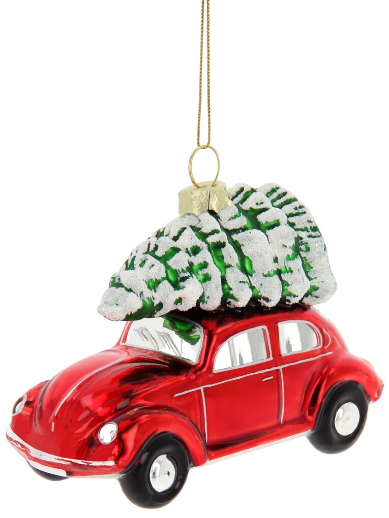 Volkswagen Käfer Weihnachtsschmuck Rot mit Baum