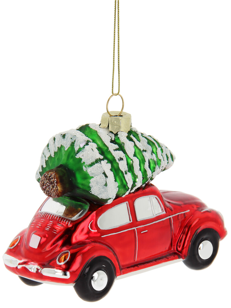 Volkswagen Käfer Weihnachtsschmuck Rot mit Baum