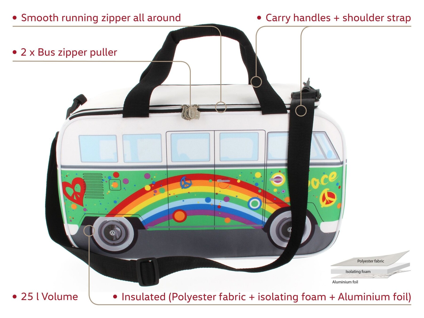Volkswagen T1 Bus Kühltasche (25 Liter) - PEACE