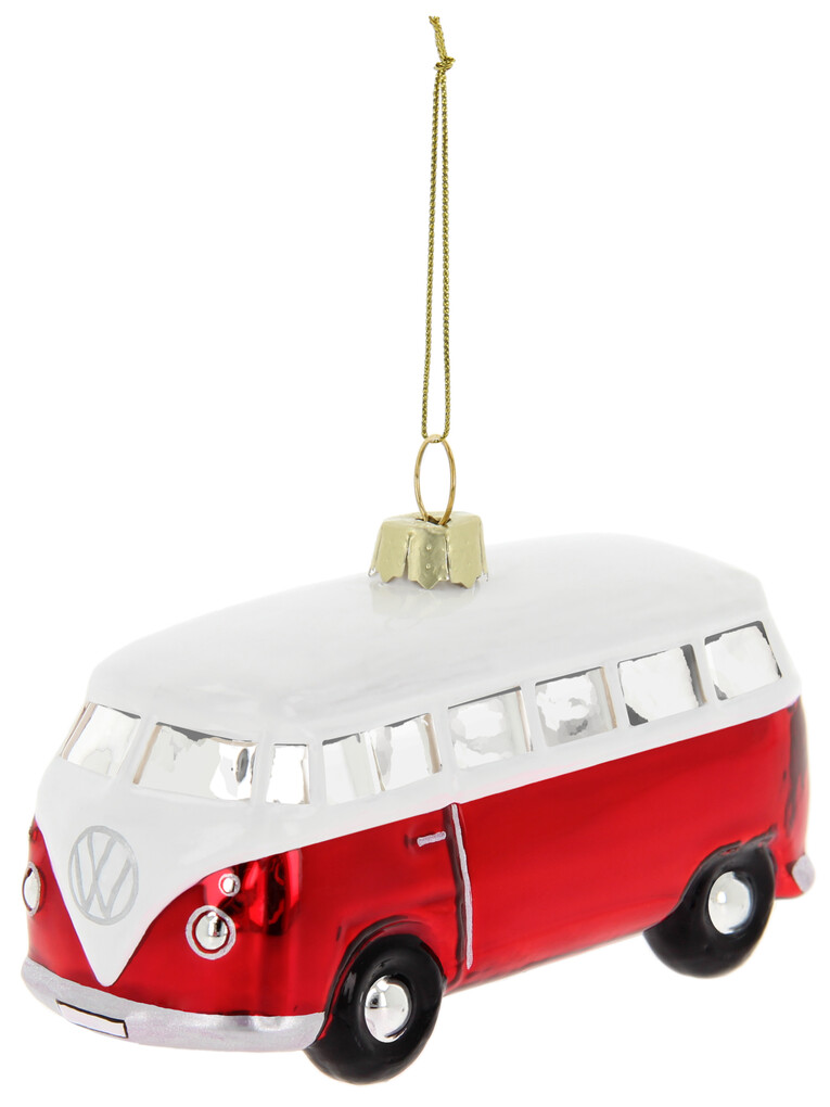 Volkswagen T1 Bus Weihnachtsschmuck aus Glas - Rot/Weiss