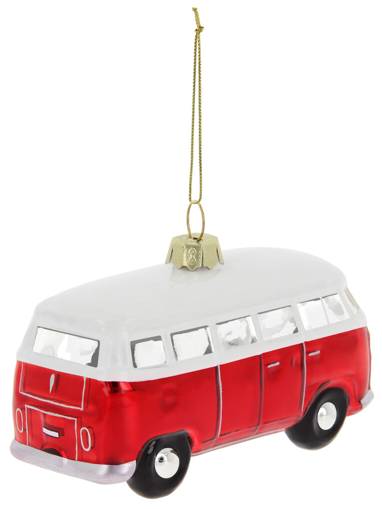 Volkswagen T1 Bus Weihnachtsschmuck aus Glas - Rot/Weiss