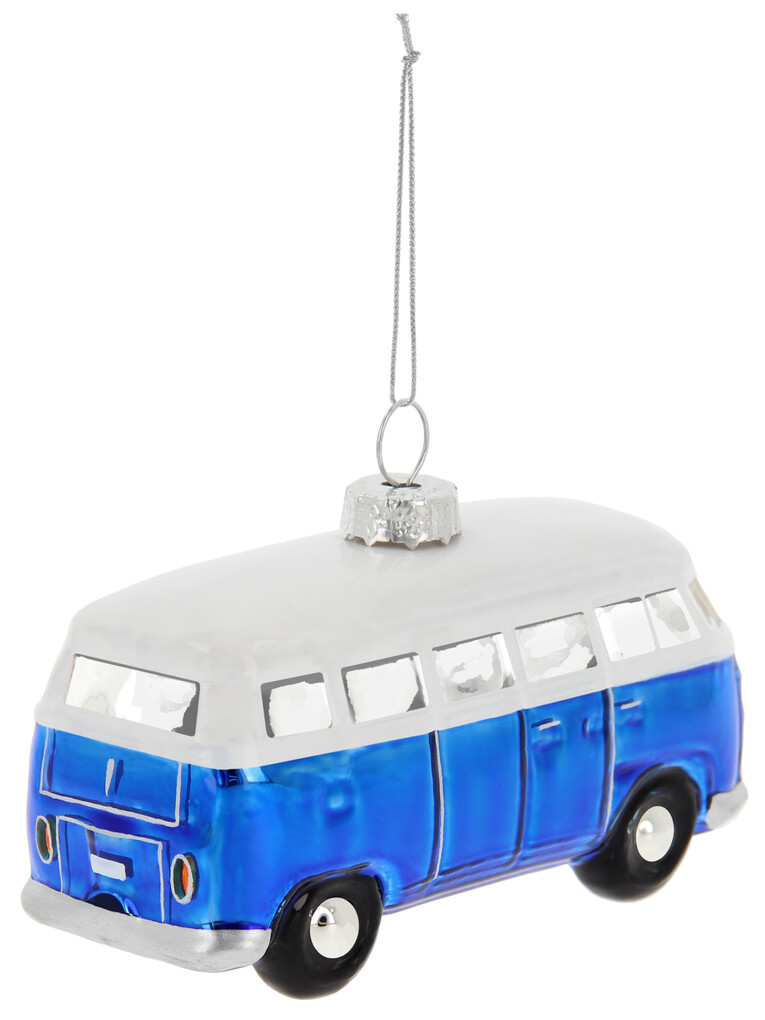 Volkswagen T1 Bus Weihnachtsschmuck aus Glas - Blau/Weiss