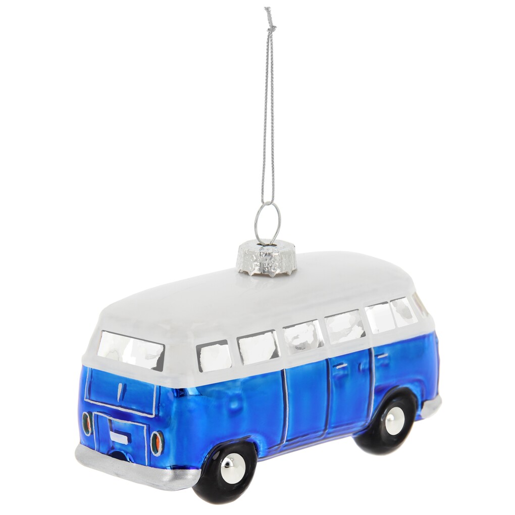 Volkswagen T1 Bus Weihnachtsschmuck aus Glas - Blau/Weiss