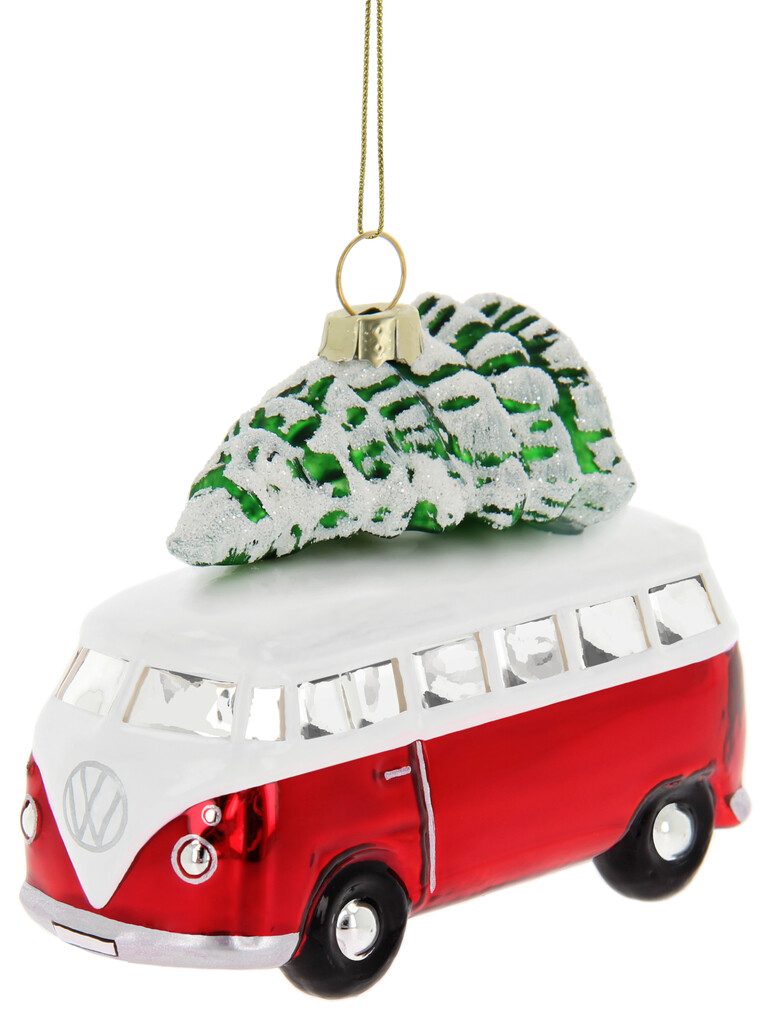 Volkswagen T1 Bus Weihnachtsschmuck aus Glas - Rot/Weiss
