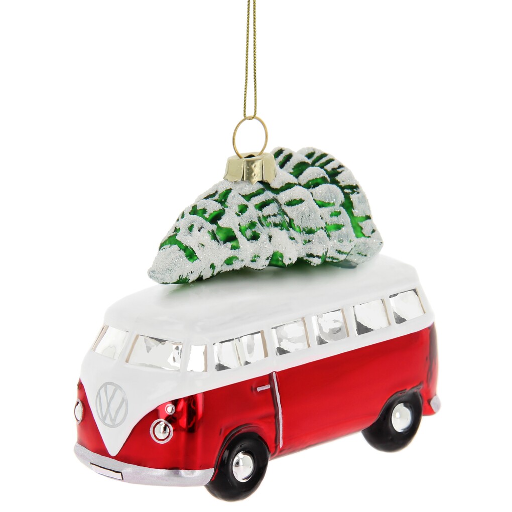 Volkswagen T1 Bus Weihnachtsschmuck aus Glas - Rot/Weiss