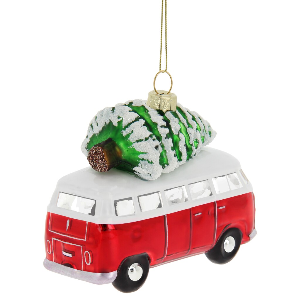 Volkswagen T1 Bus Weihnachtsschmuck aus Glas - Rot/Weiss