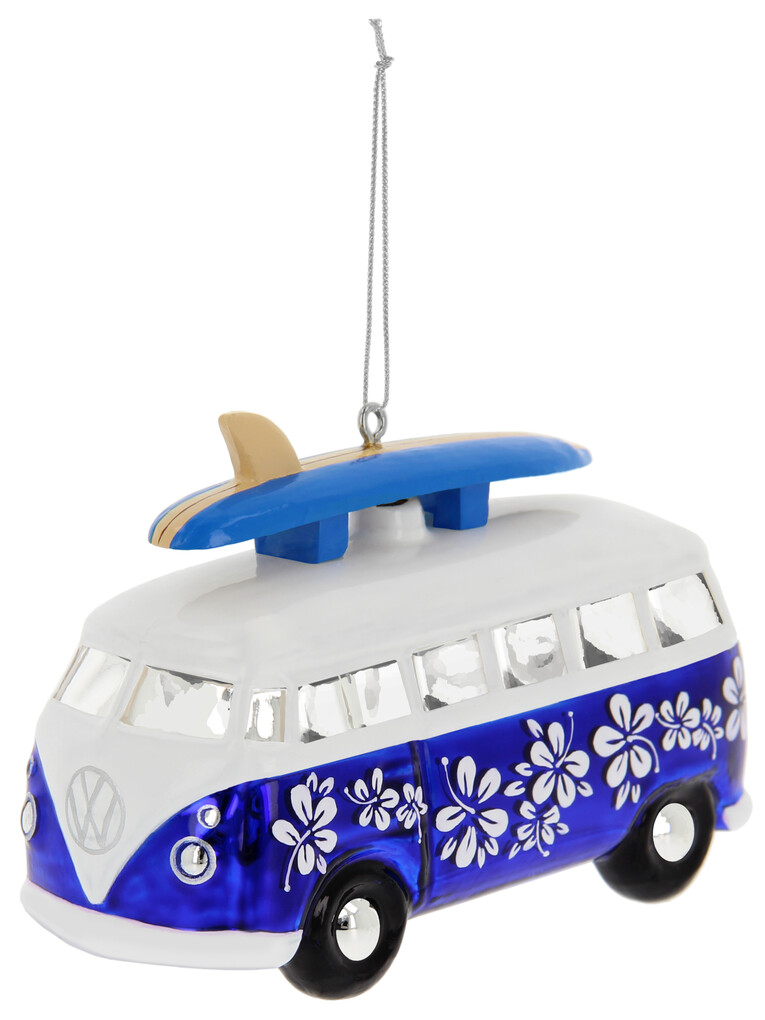 Volkswagen T1 Bus Weihnachstschmuck aus Glas - Blau/Weiss