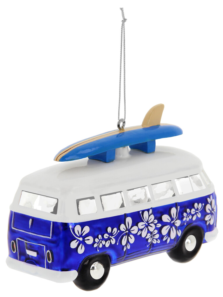 Volkswagen T1 Bus Weihnachstschmuck aus Glas - Blau/Weiss
