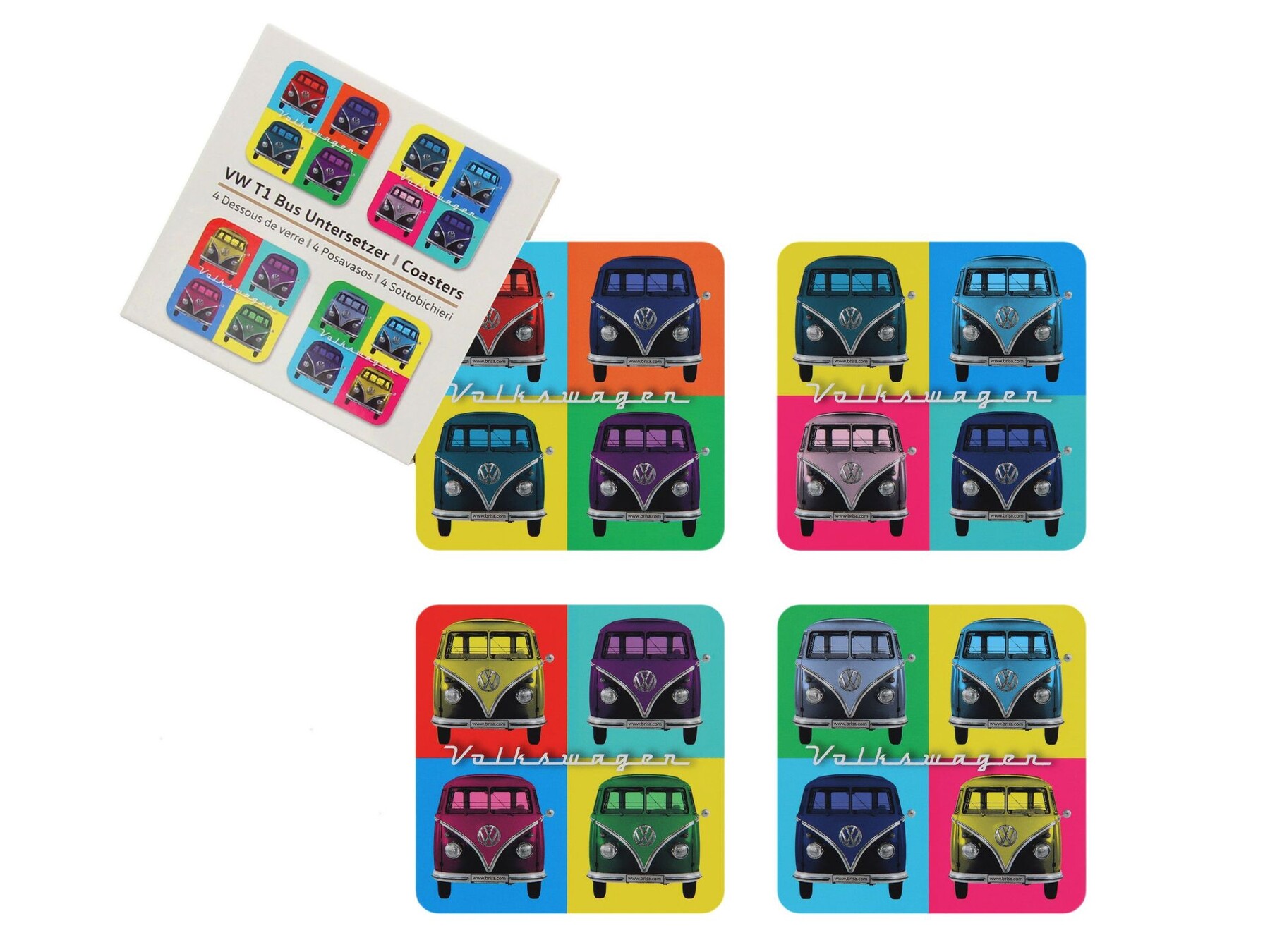 Volkswagen T1 Bus Untersetzer 4er Set im Karton - Multicolor