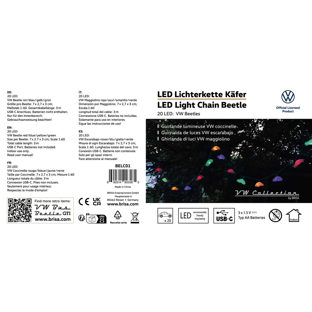 Volkswagen Beetle 3D LichterketteI 3m, 20 x LED, BUNT