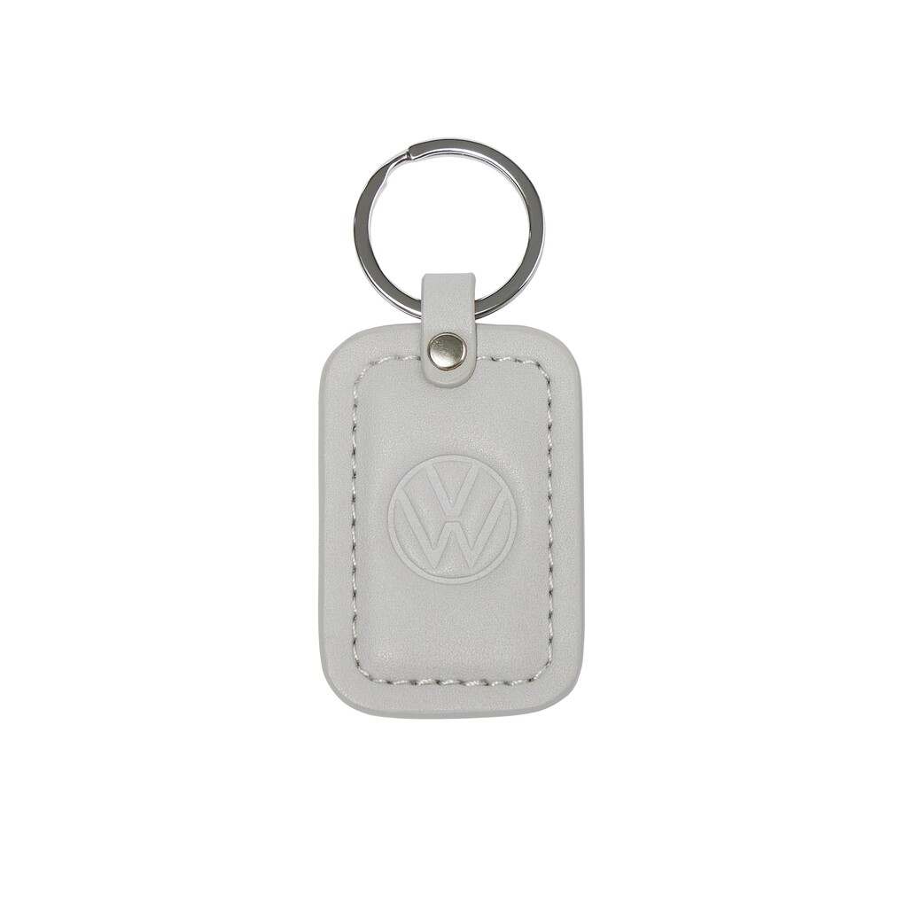Volkswagen Schlüsselanhänger mit geprägtem VW-Logo auf einer Seite, grau/silber