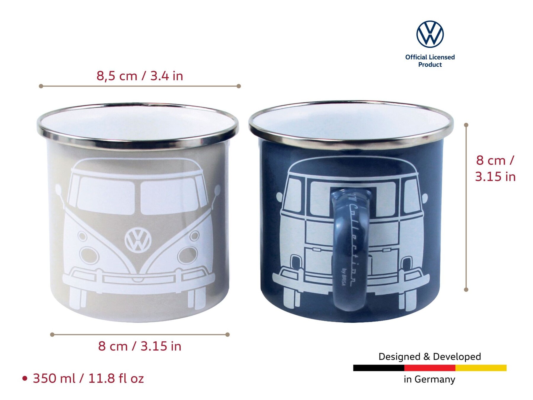 Volkswagen Bulli Kaffebecher aus Emaille, 2er-Set