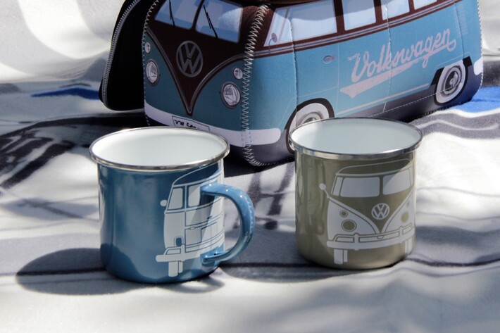 Volkswagen Bulli Kaffebecher aus Emaille, 2er-Set