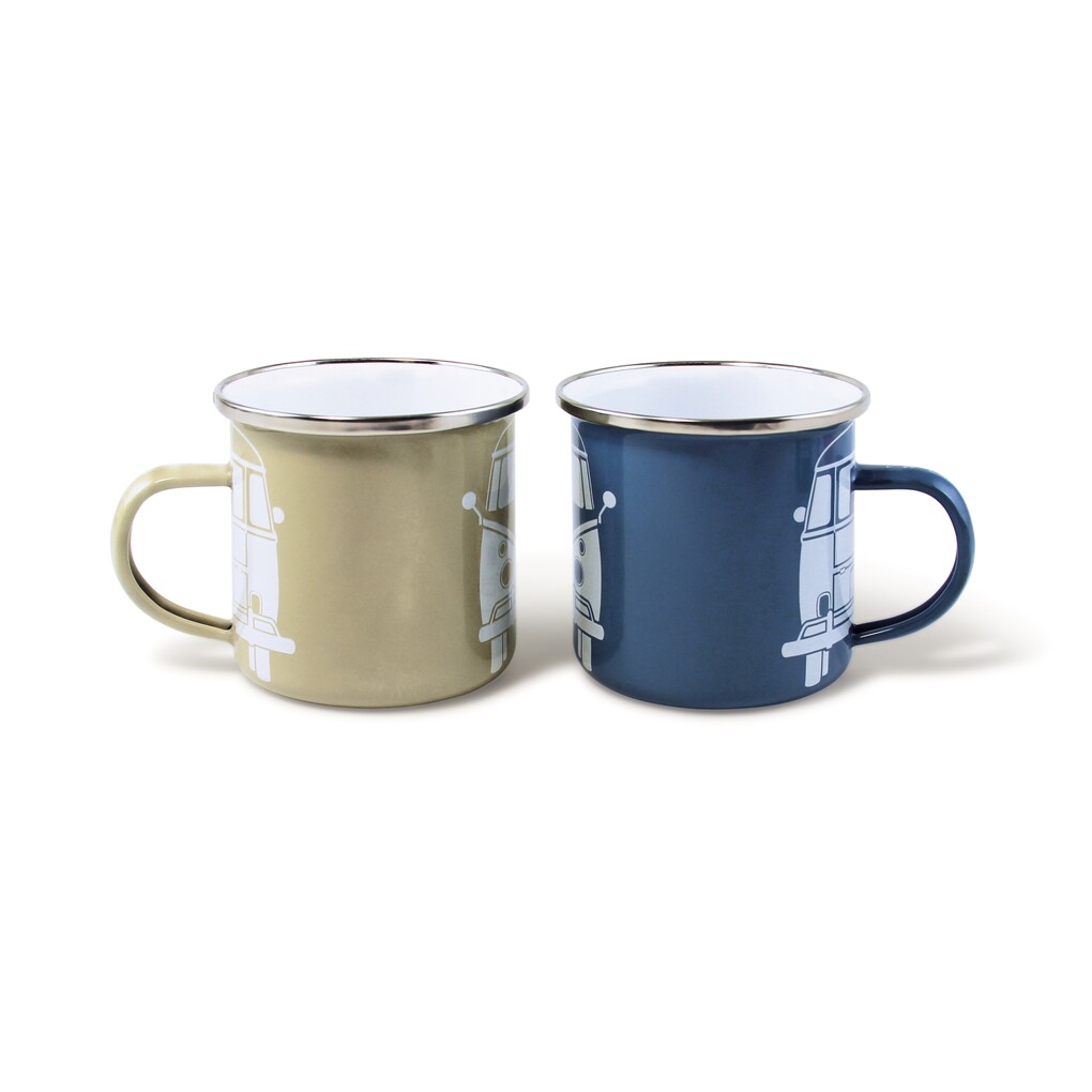 Volkswagen Bulli Kaffebecher aus Emaille, 2er-Set