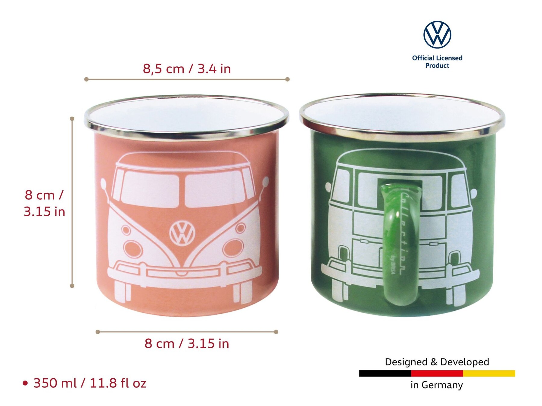 Volkswagen Bulli Kaffebecher aus Emaille, 2er-Set