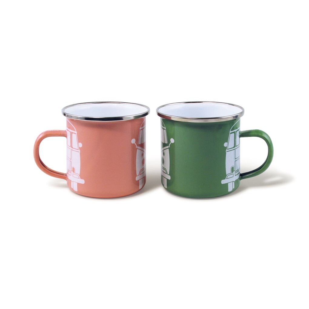 Volkswagen Bulli Kaffebecher aus Emaille, 2er-Set